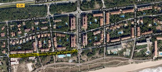 Tramo de la calle Tellinaires de Gav� Mar que consta err�neamente como calle de Calafell en el Institut Cartogr�fic de Catalunya (10 de Marzo de 2010)